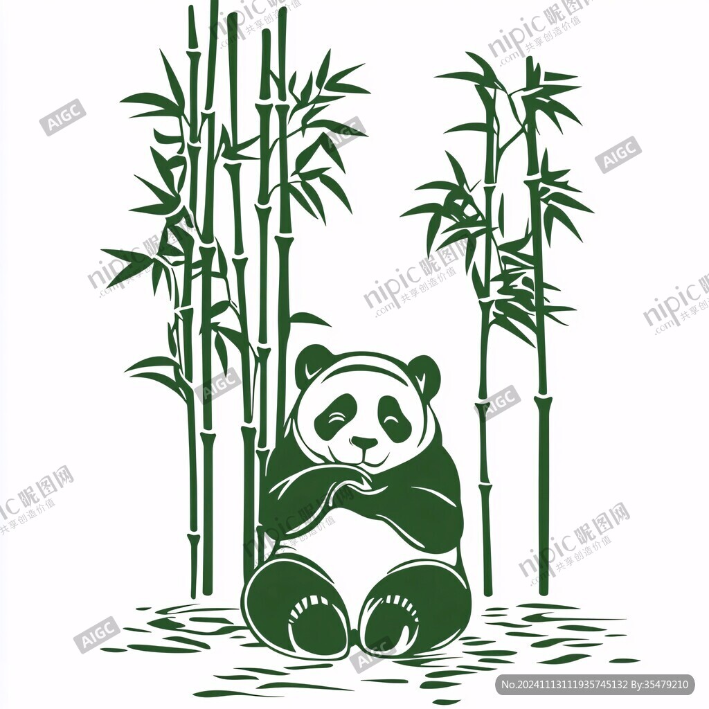 熊猫竹笋插画