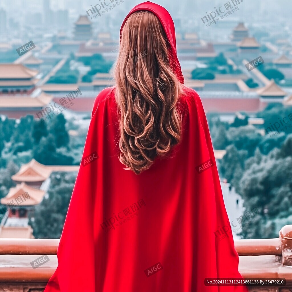 红衣美女背影