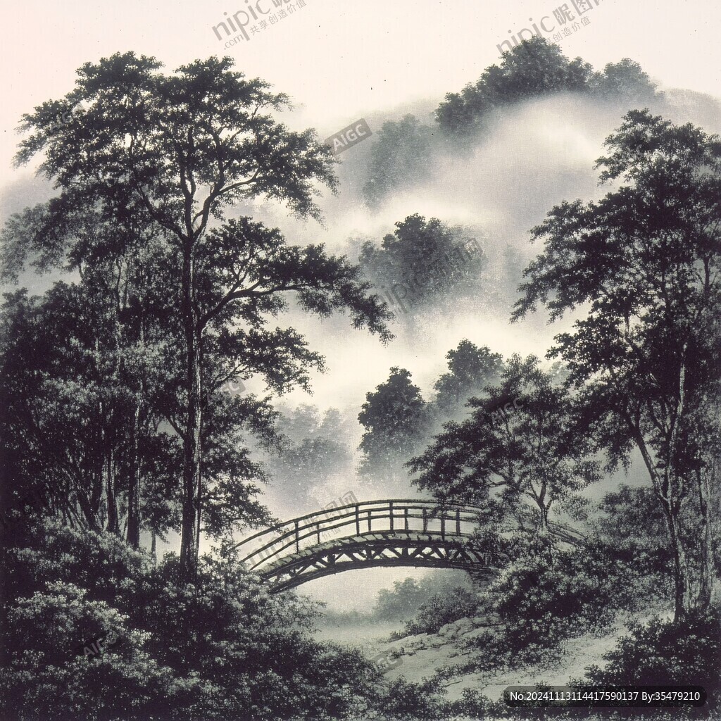 水墨数字画工笔山水