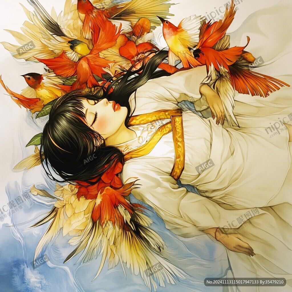 菊花飞鸟美人