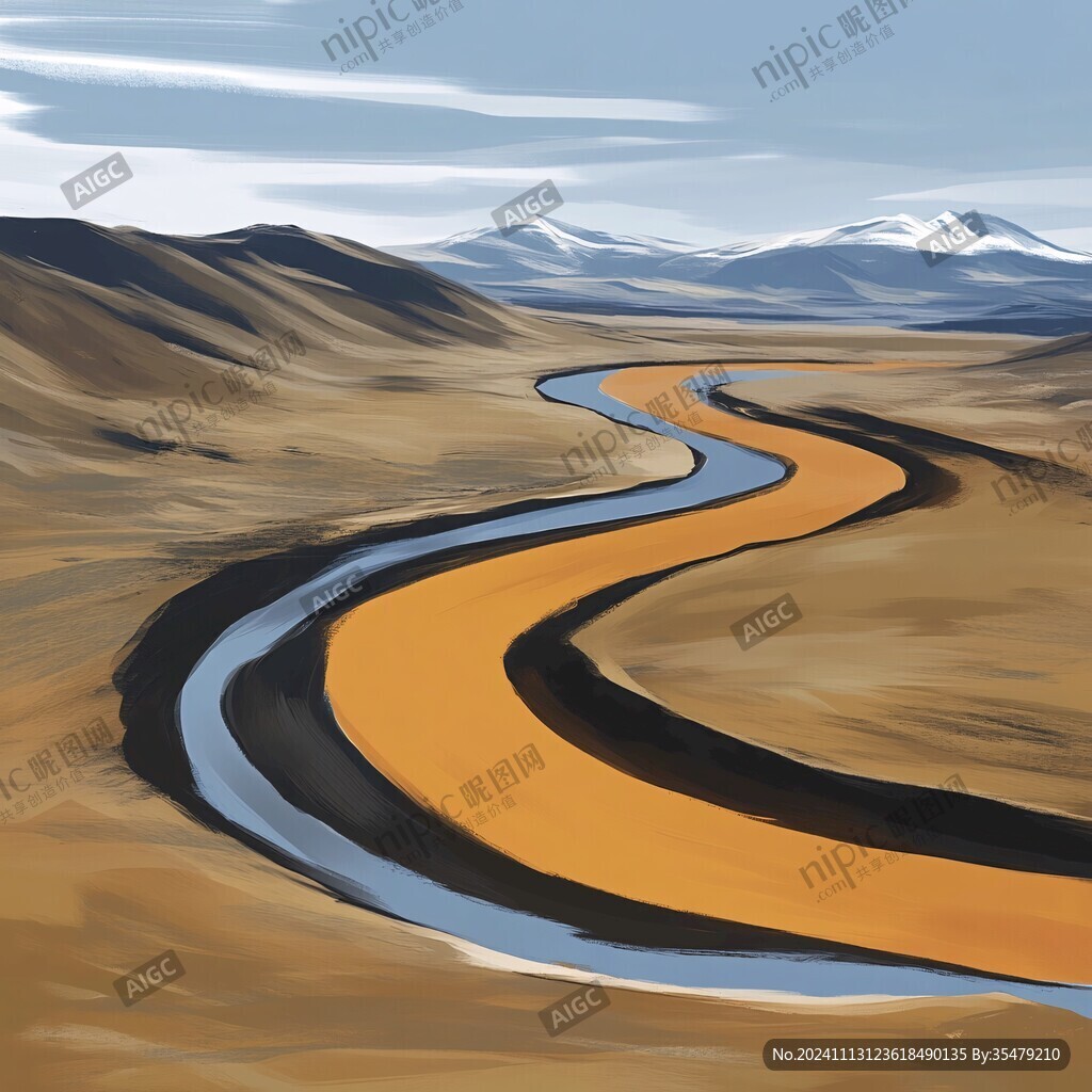 蜿蜒河流山间道路
