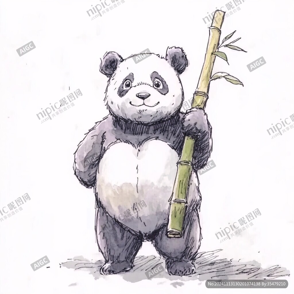 熊猫竹笋插画