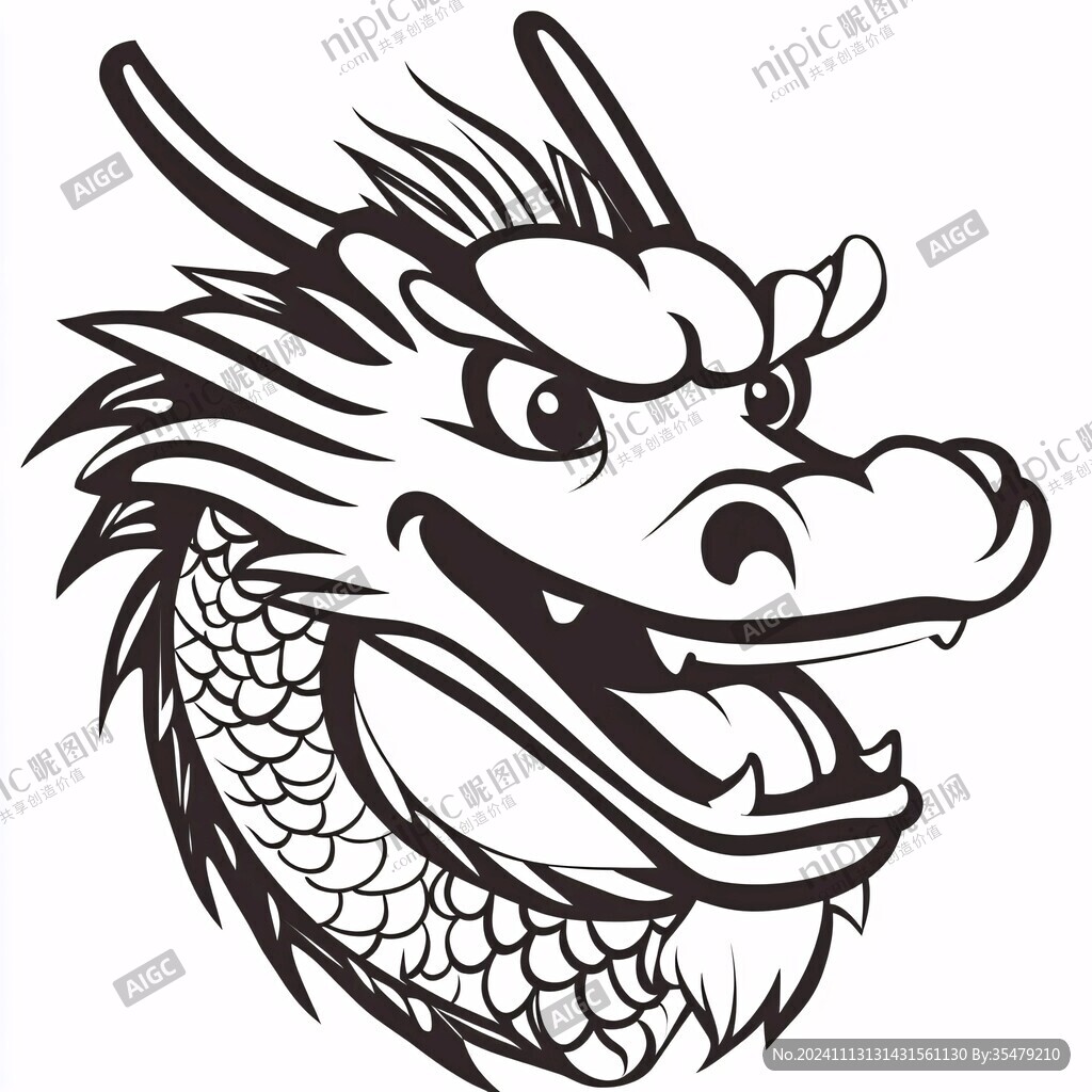 线描简约版龙抬头