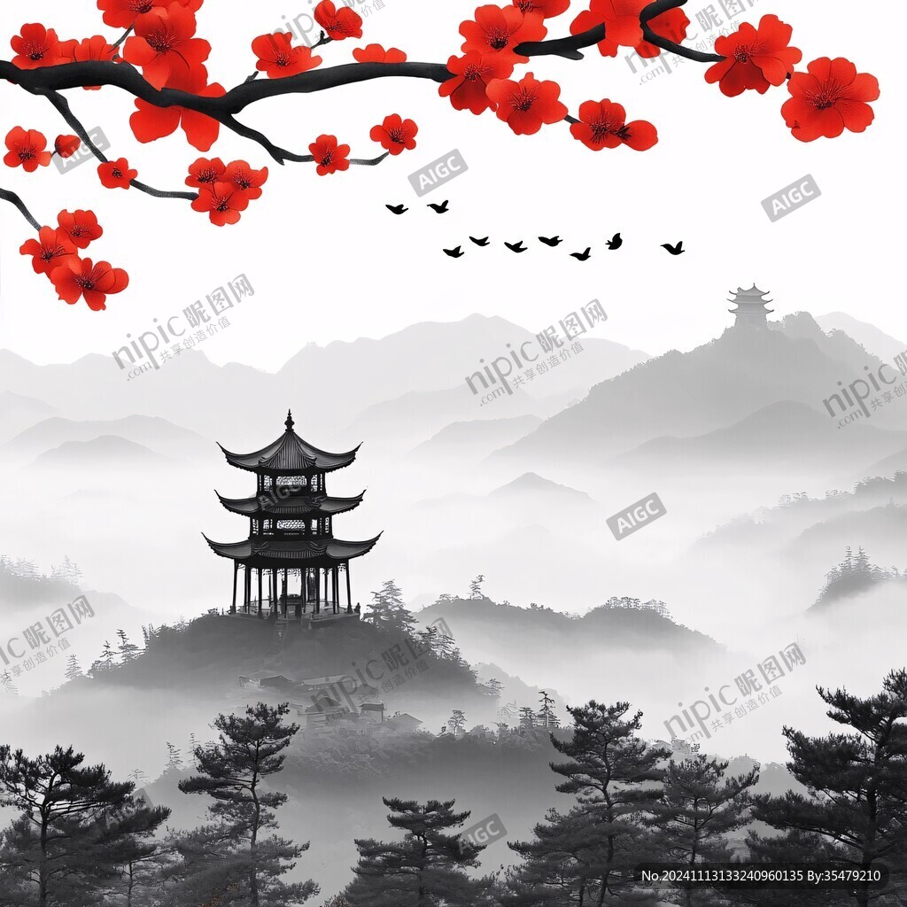 水墨山水凉亭