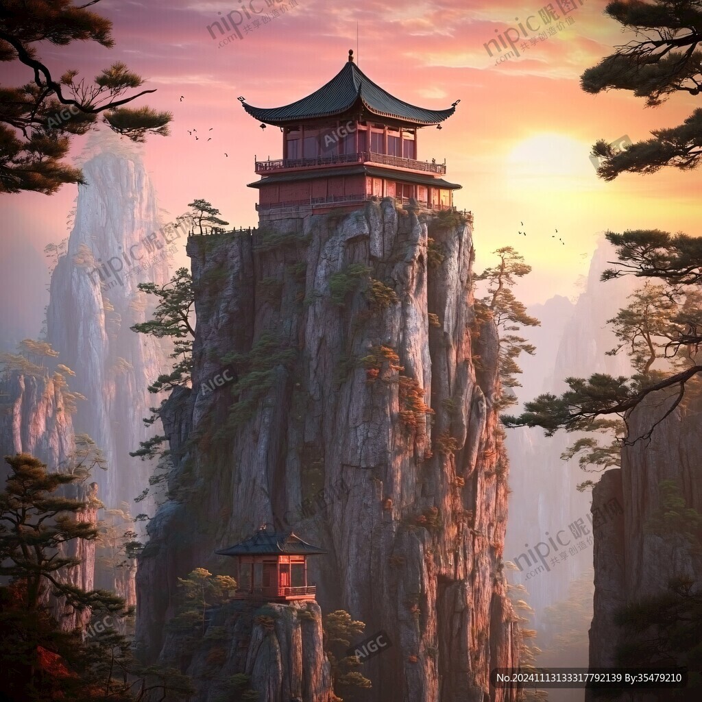天界晓钟风景插画