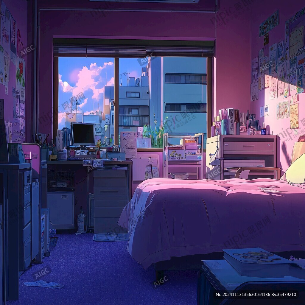 漫画场景房间夜晚