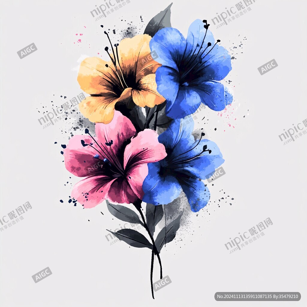水墨彩色花