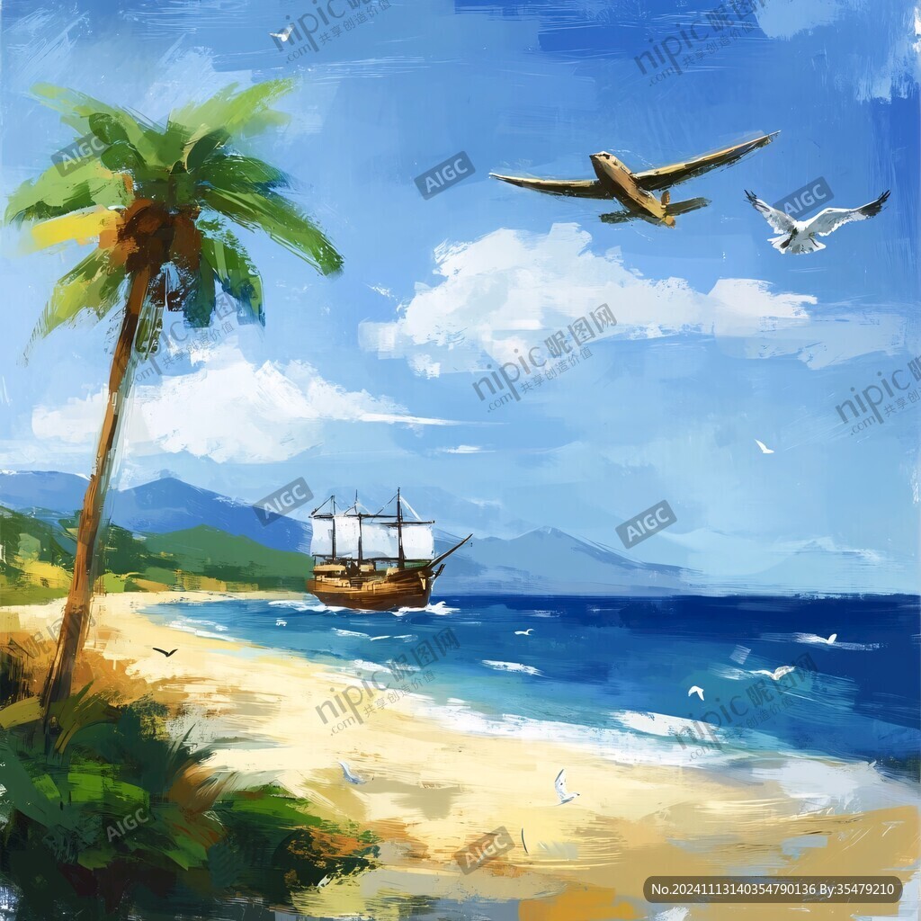 插画海边