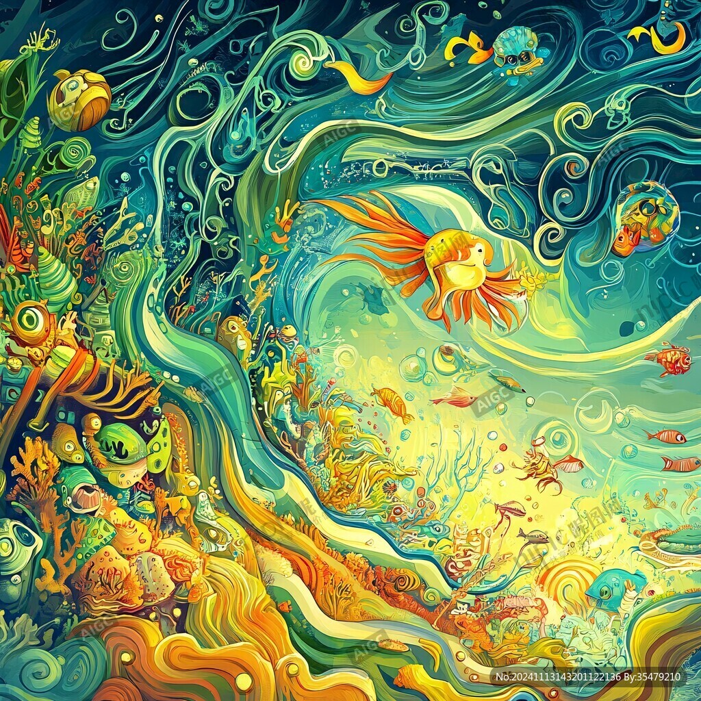 海水纹国潮插画