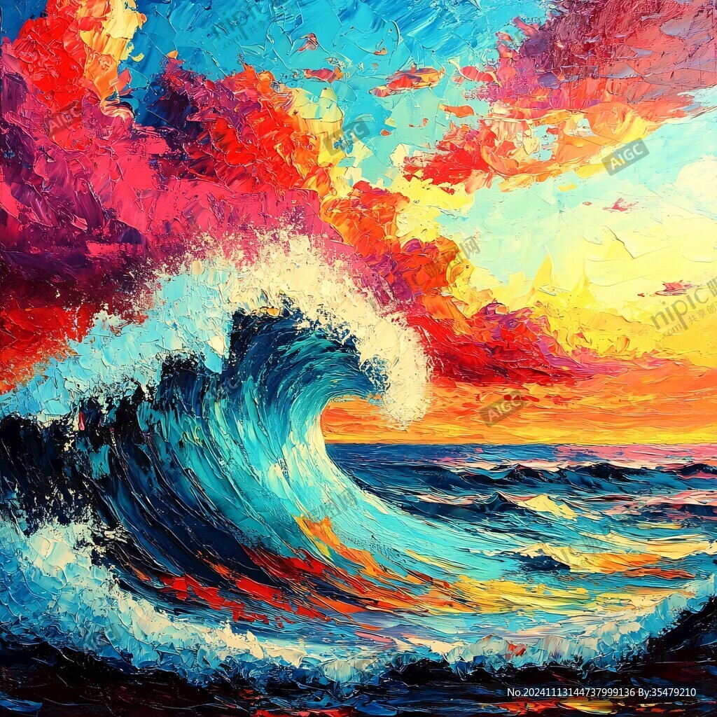 海浪油画