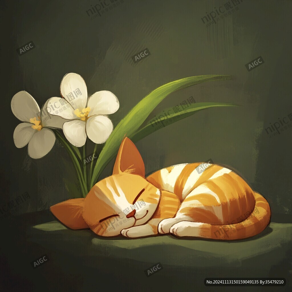 晒太阳的猫插画