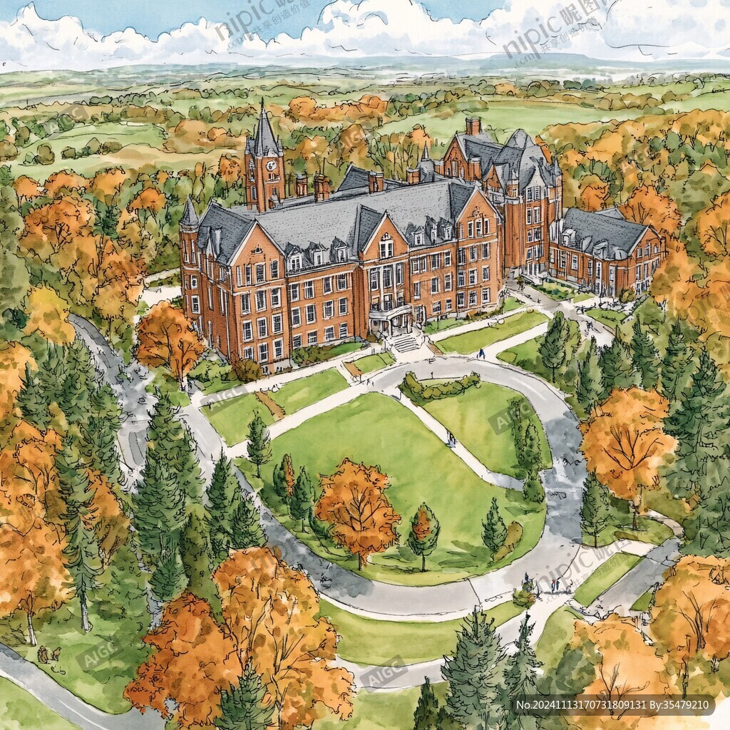 普林斯顿大学旅游插画