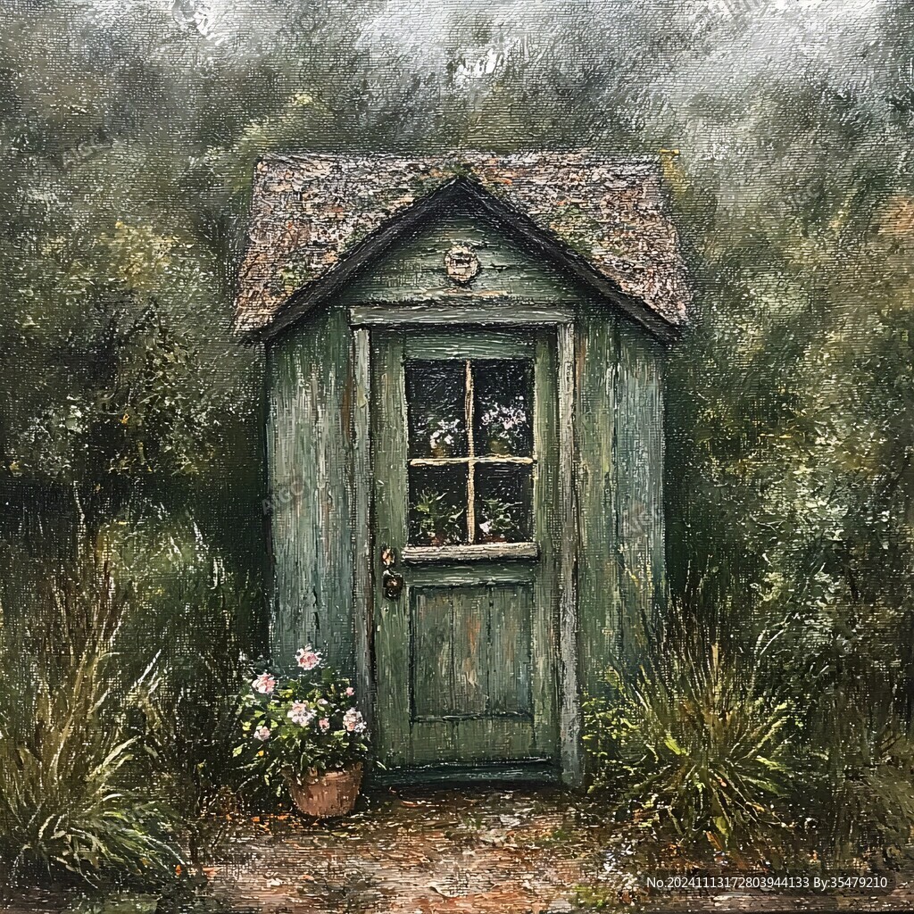 林中小屋油画