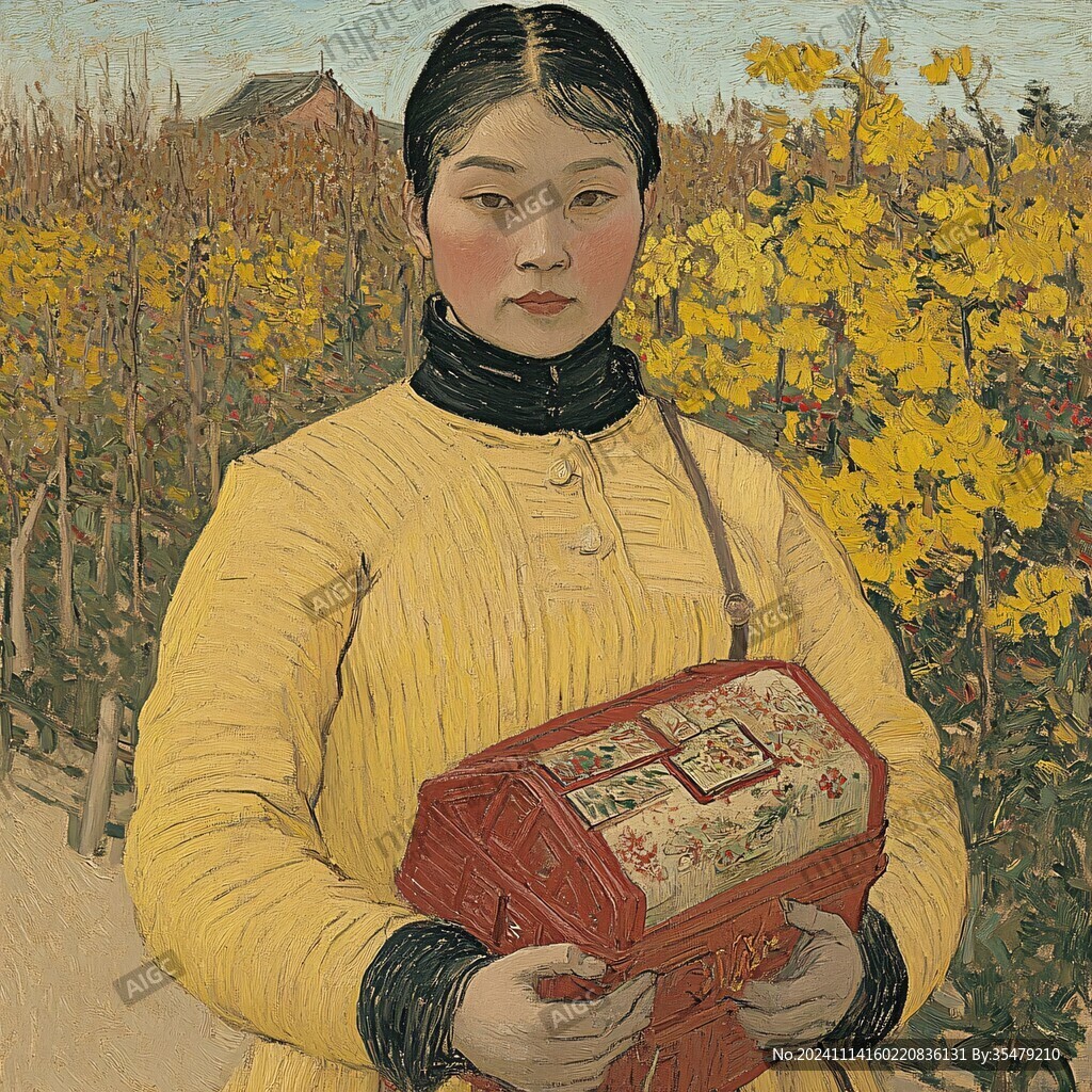 农家女孩摘黄花