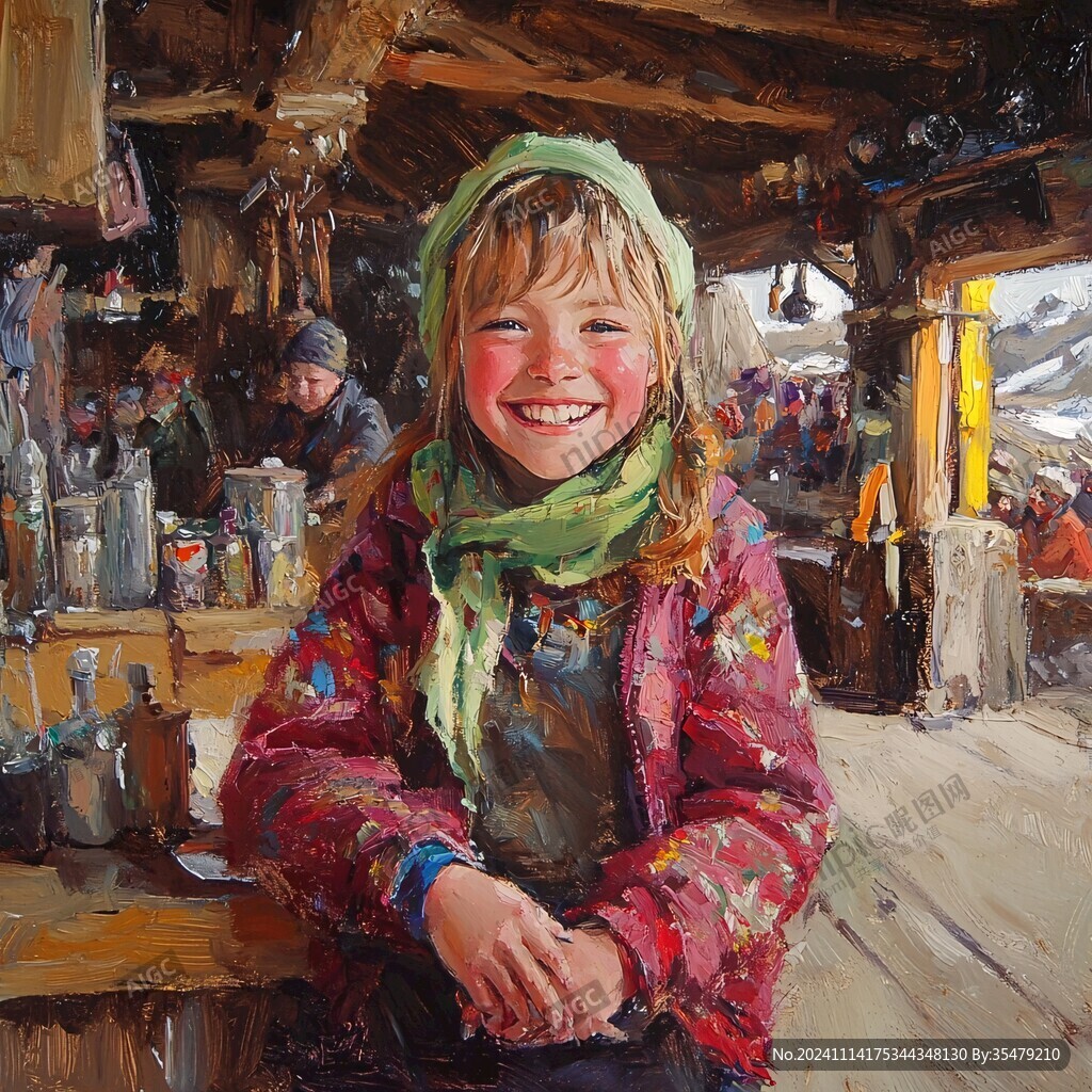 油画小孩