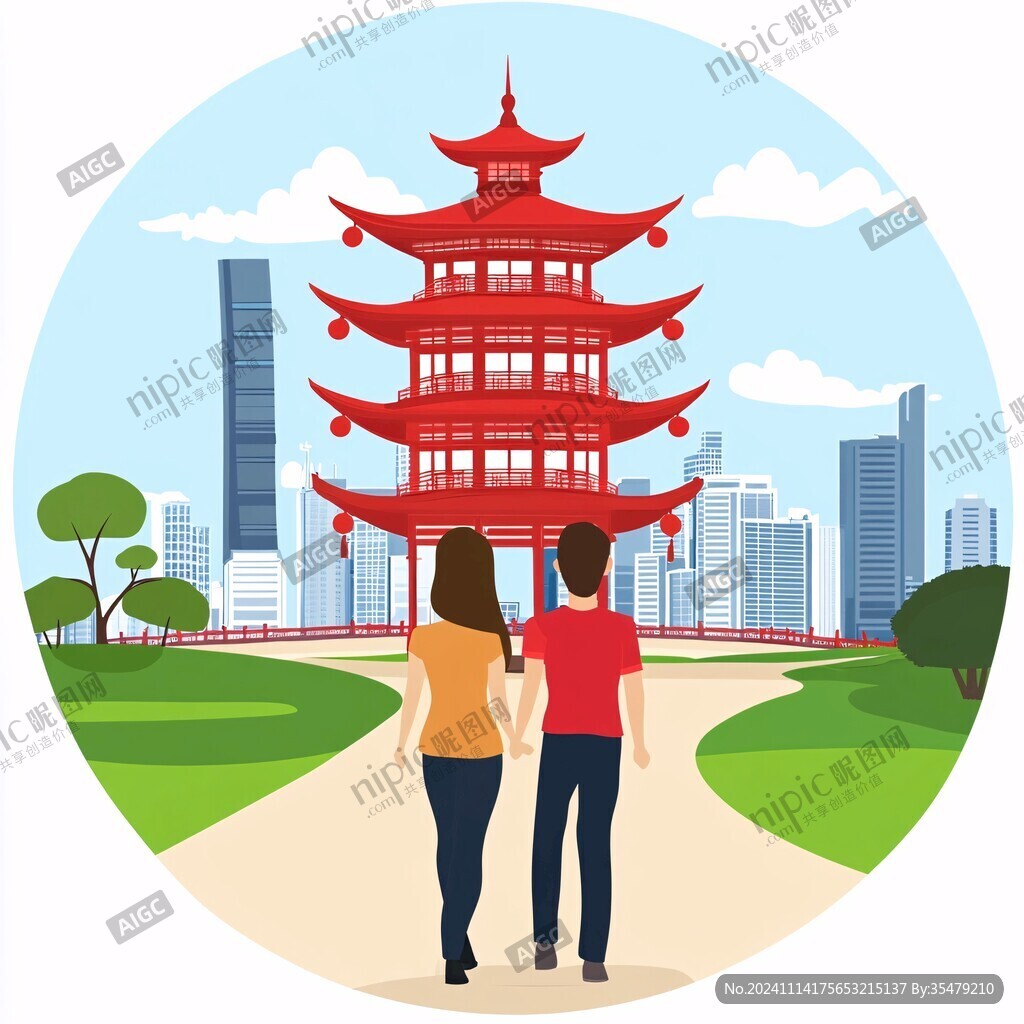 爱晚亭城市插画素材