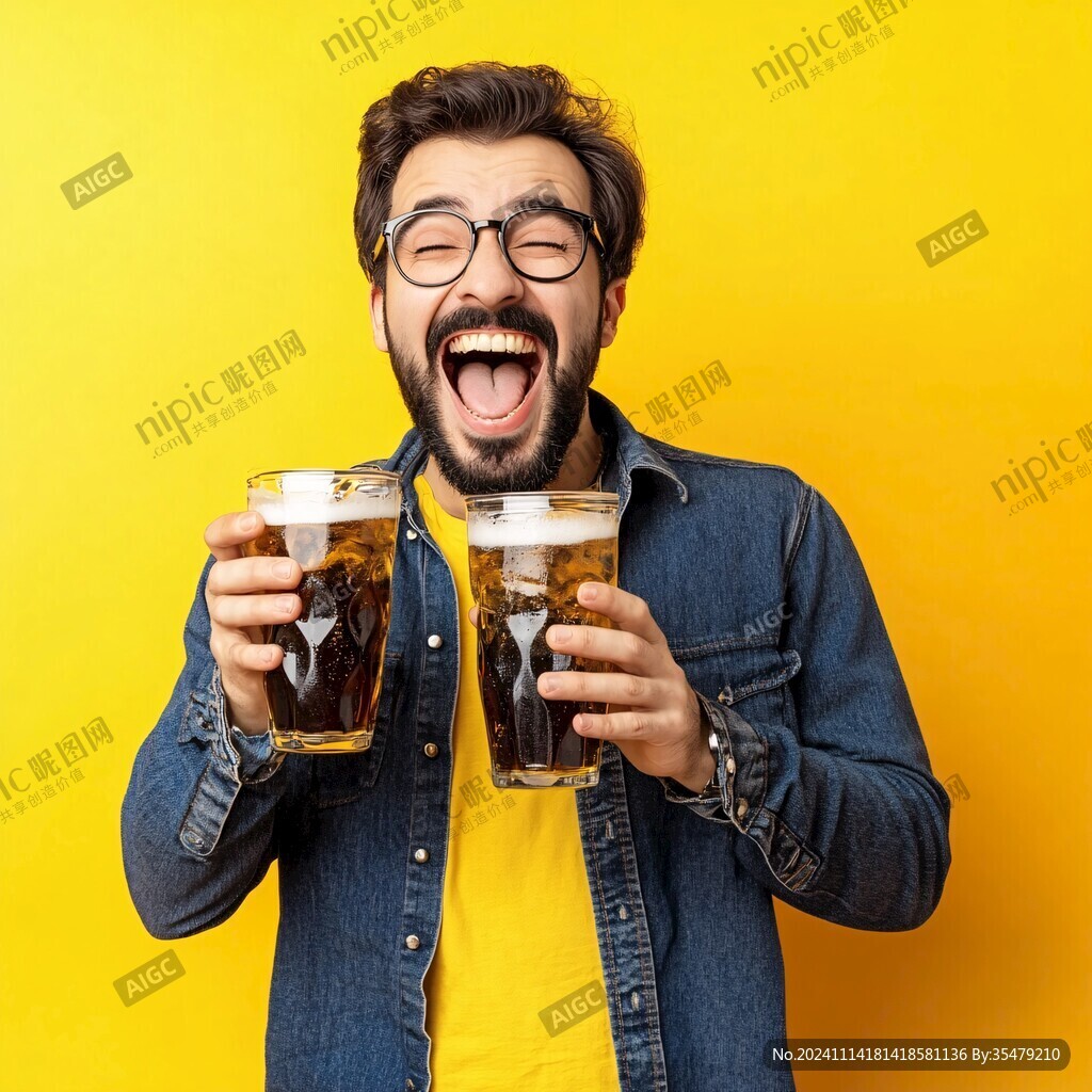 拿着啤酒杯