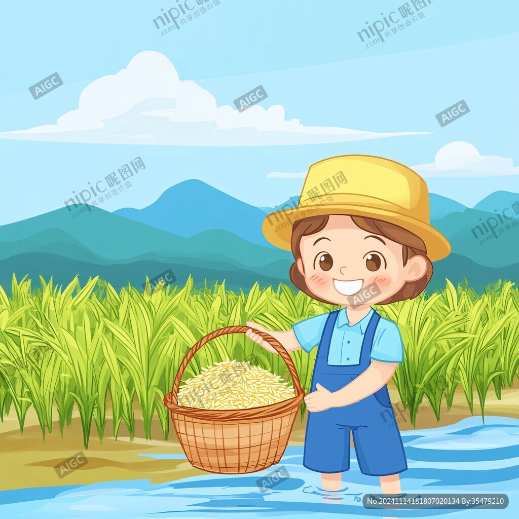 种水稻插画