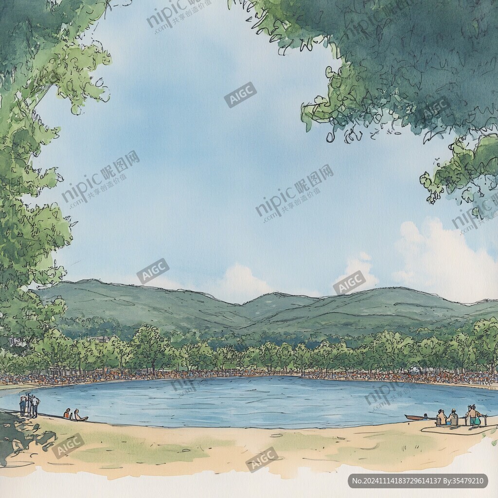 湖畔插画
