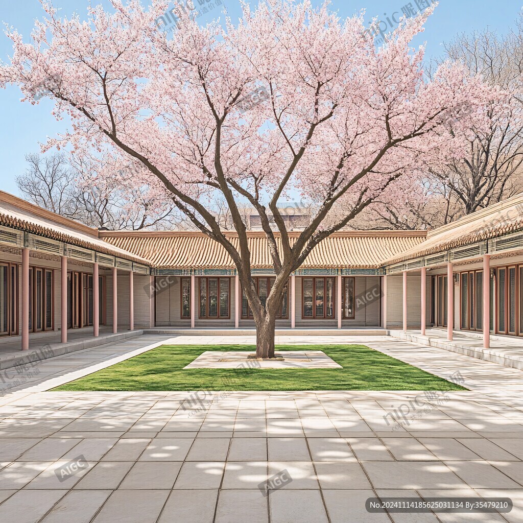 日本樱花庭院建筑