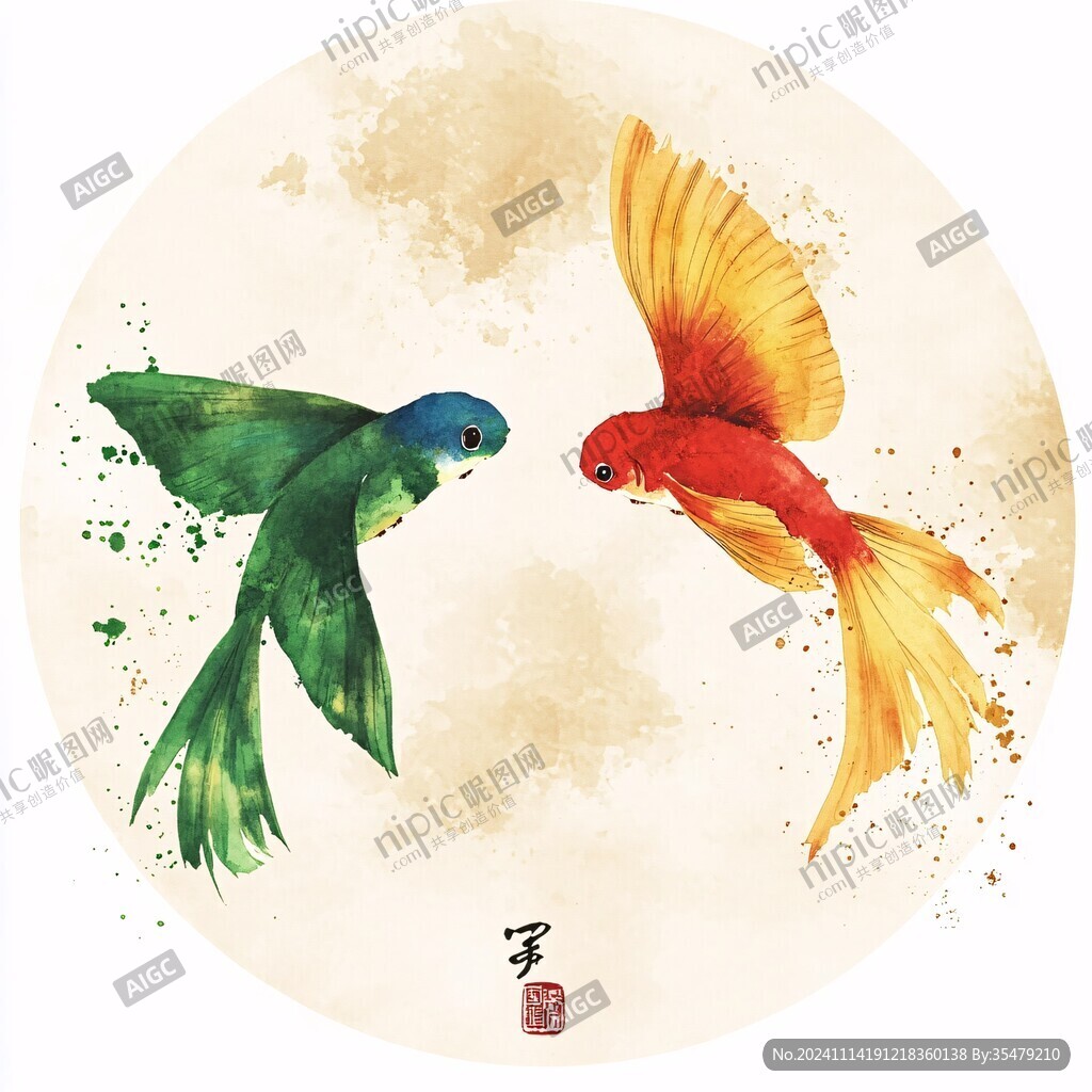 手绘双鱼插画