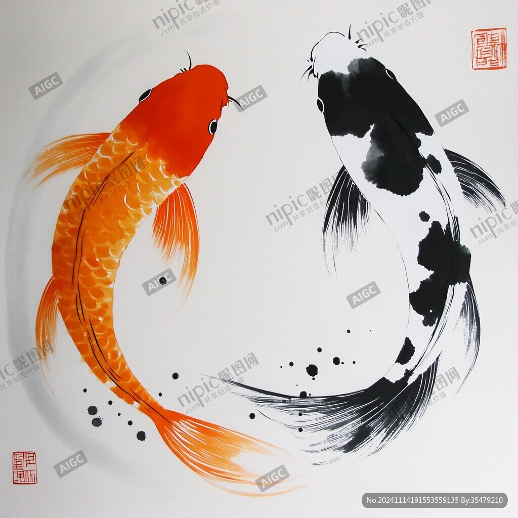 手绘金鱼鱼趣图
