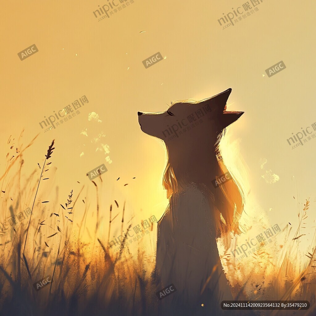 插画夕阳下
