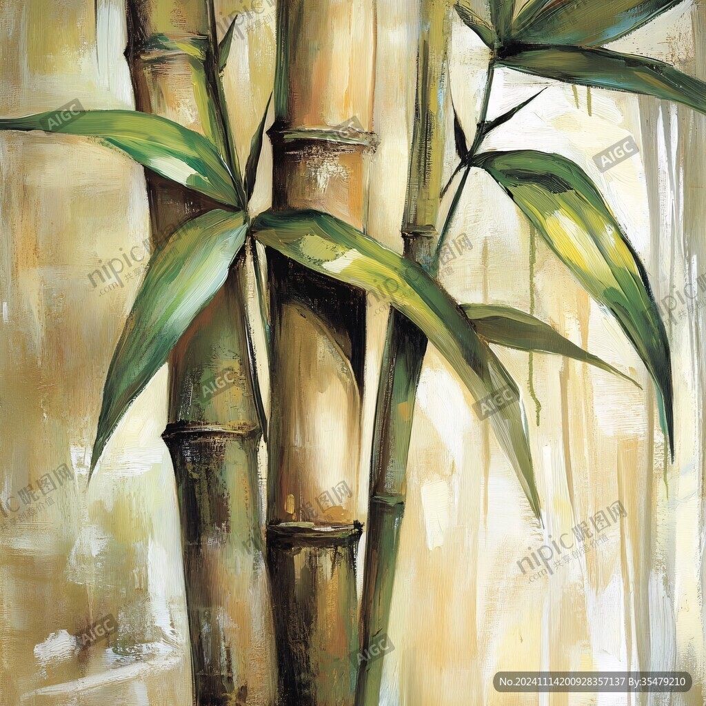 竹子油画