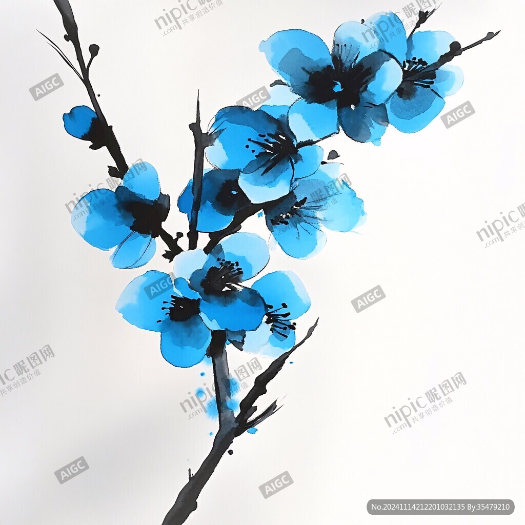 水墨蓝色梅花