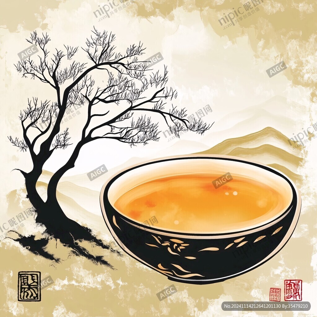禅茶插画