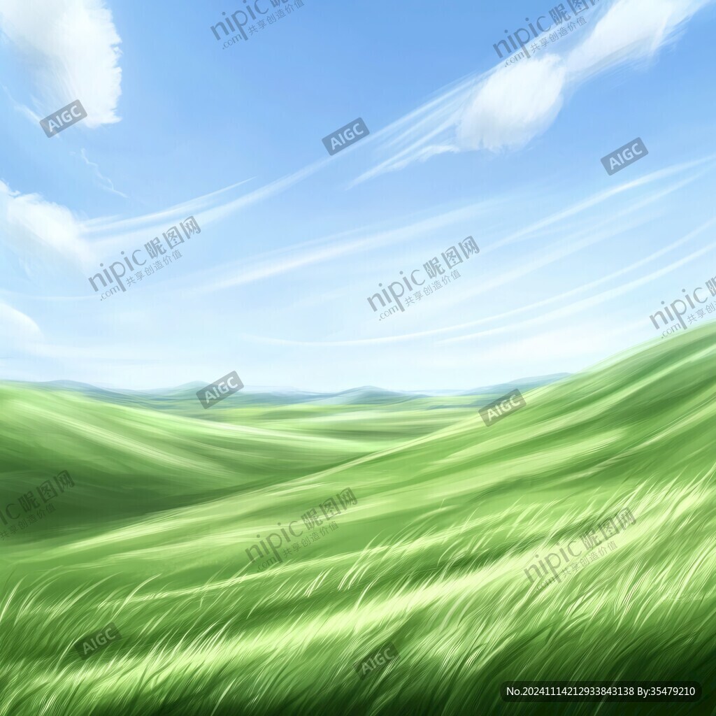 蓝天绿草插画