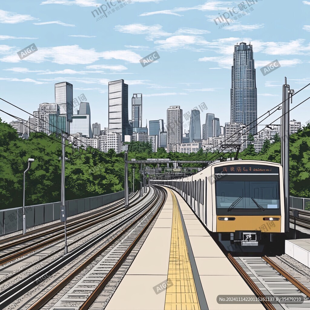 高铁轻轨插画