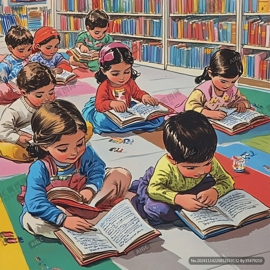 图书馆儿童插画