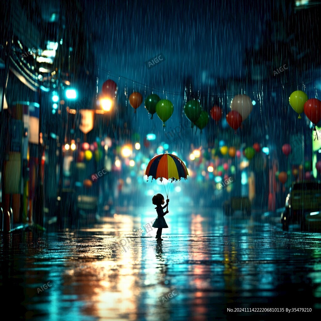 夜晚雨中行走的人