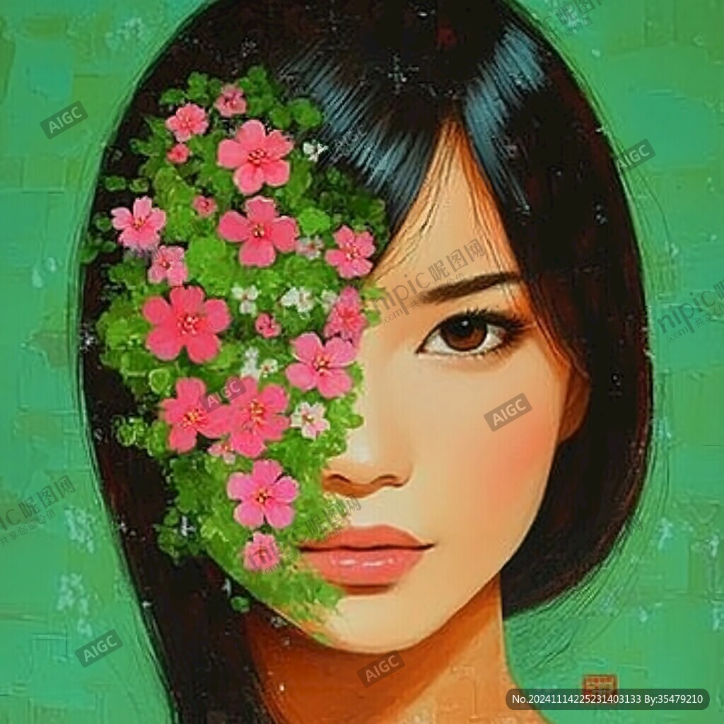手绘艺术女人花挂画