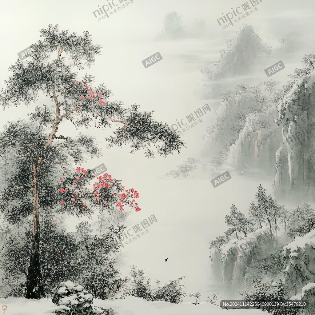 雪景山水画