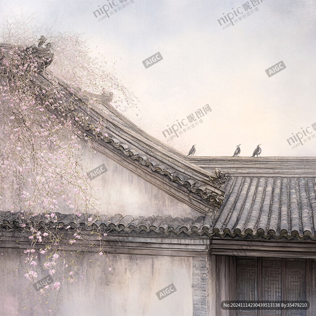 粉紫色红色清晨马头墙