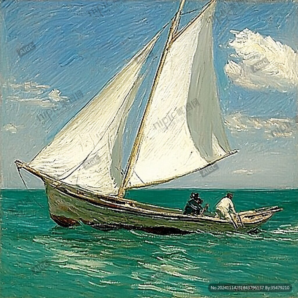 扬帆踏浪油画