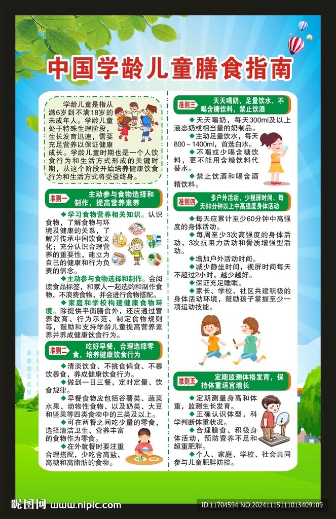 中国学龄儿童膳食指南海报