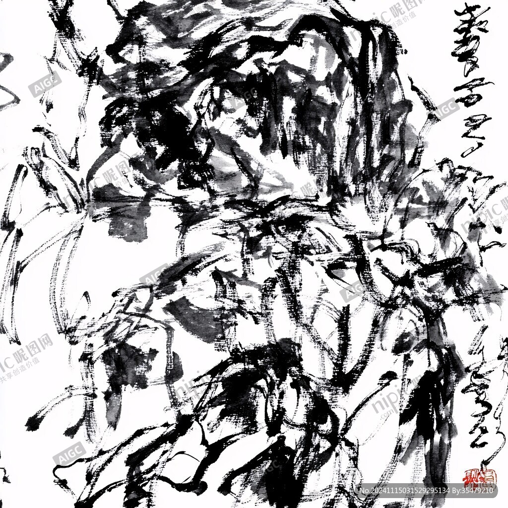 舒展豪放水墨枯笔