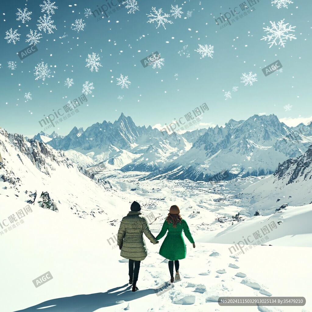 手绘雪山雪地