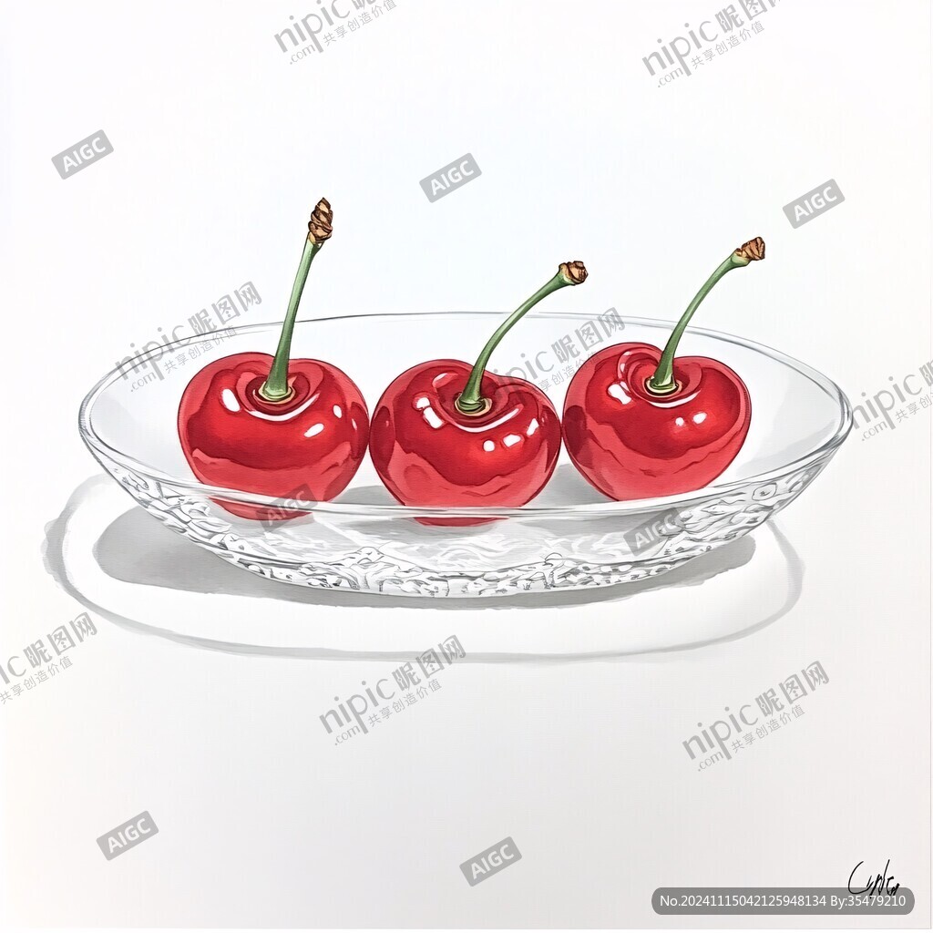 水晶樱桃插画手绘