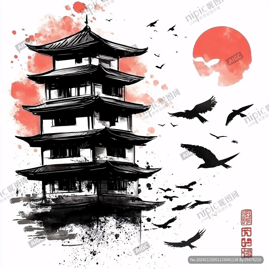 白鹭塔插画