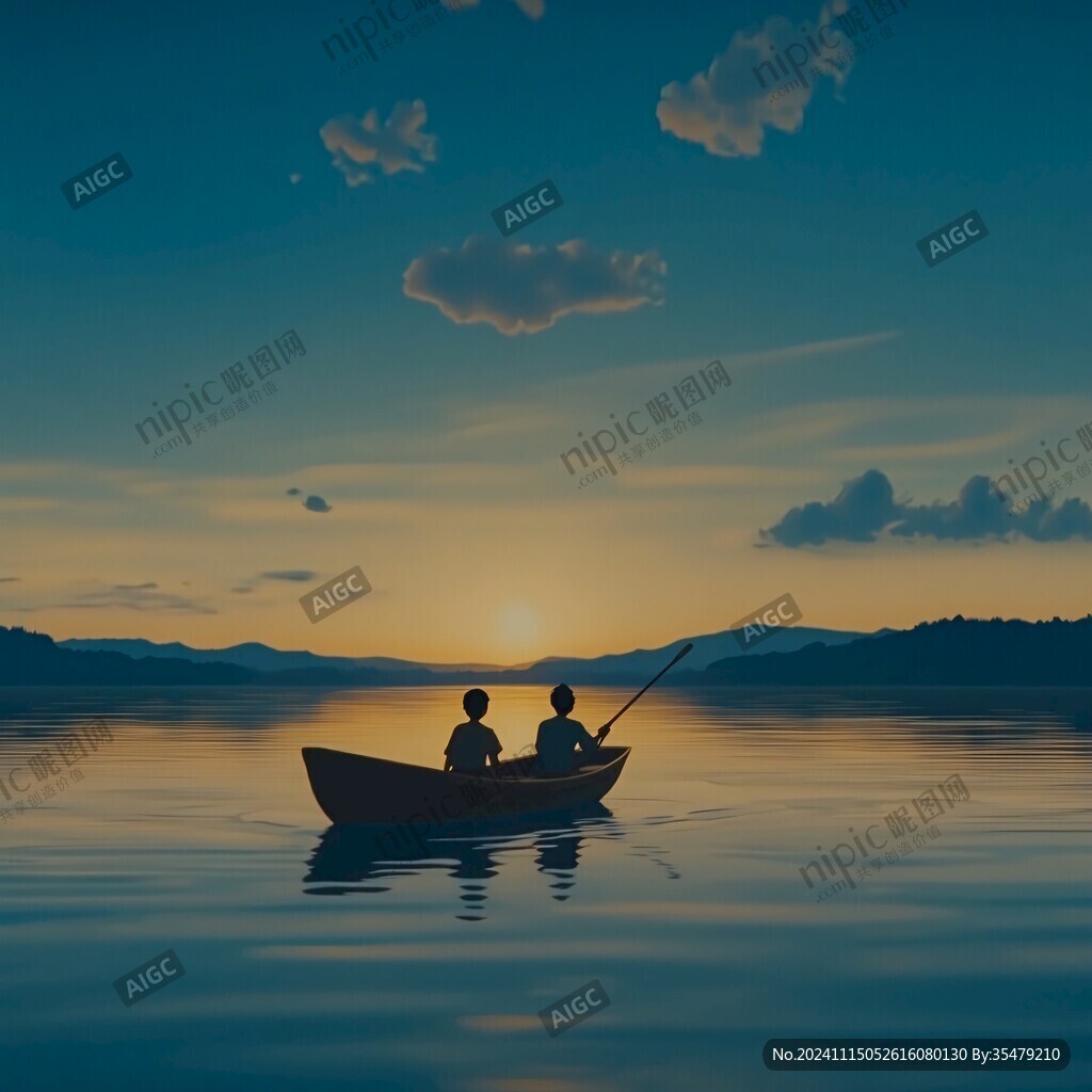 夕阳下泛舟