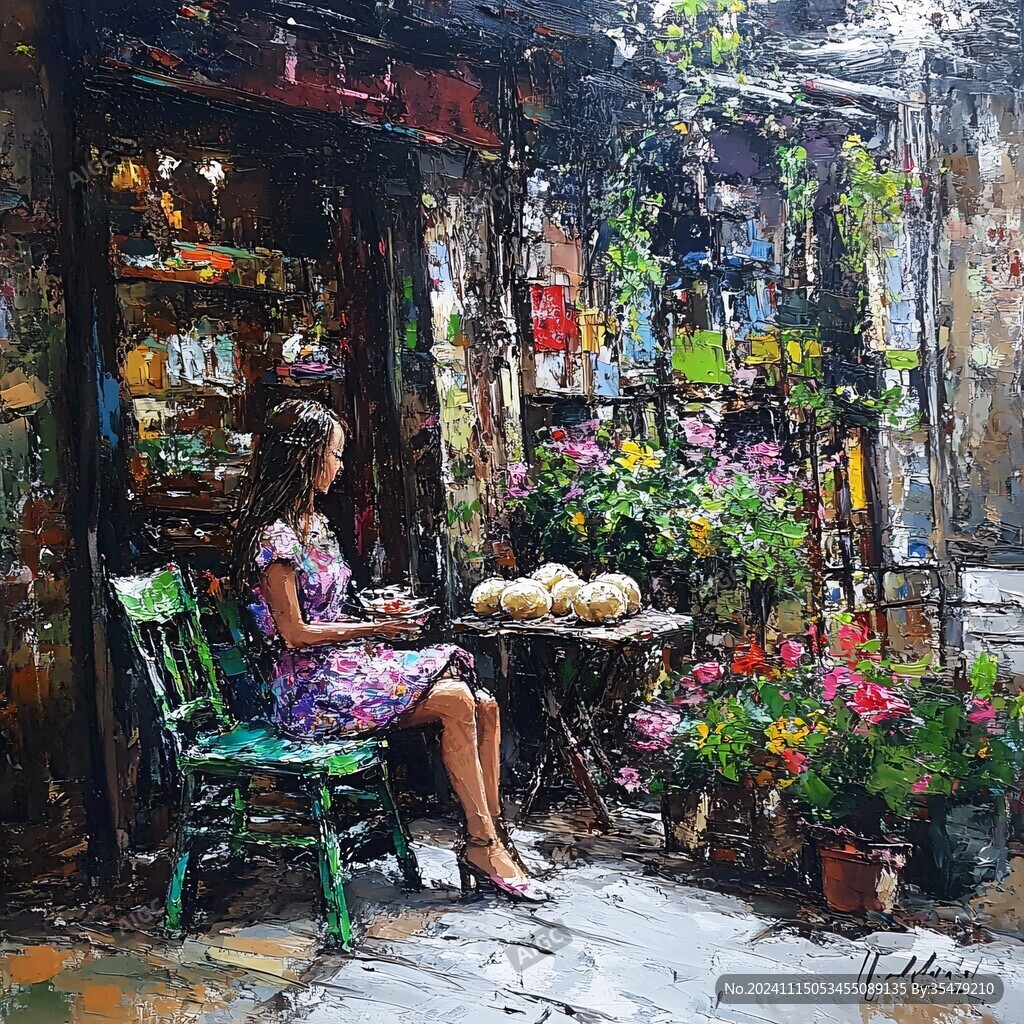 咖啡店油画