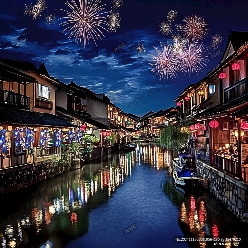 山塘古镇夜景大画幅
