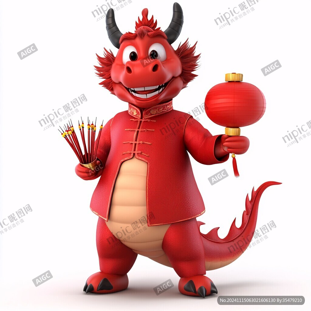 卡通龙拿灯笼