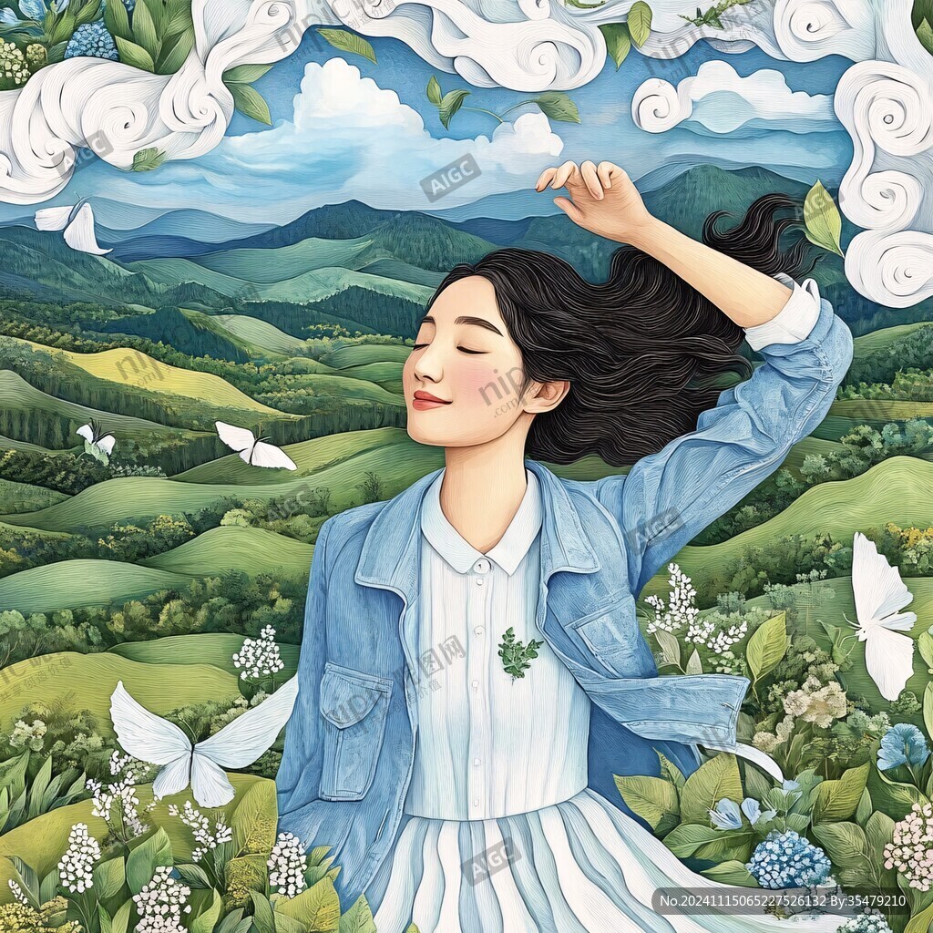 茶插画采茶女插画