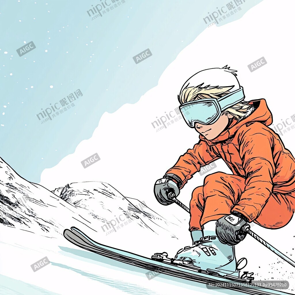 滑雪手绘插画