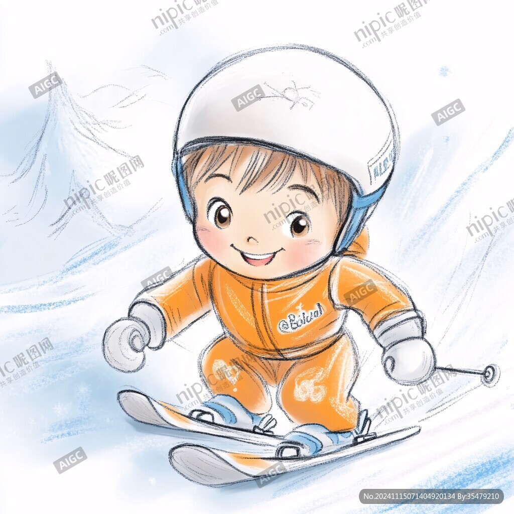 滑雪手绘插画
